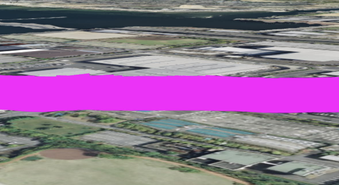 LineEntity の Clamp で地表面にめり込むように表示された図