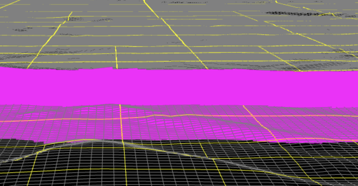 LineEntity の Clamp でワイヤーフレームの地面にめり込むように表示された図