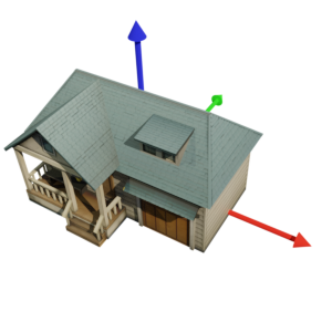 Blender で通常モデルを作成する時の座標軸で、正面が \(-y\) 軸となる図