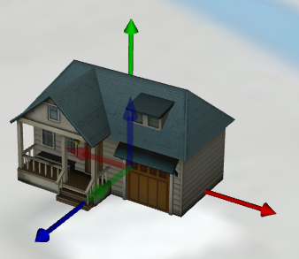 上記のモデルを Mapray で読み込み、 \(y\) 軸が高さ方向、 \(z\) 軸が北方向、 \(x\) 軸が西方向と表示されている図